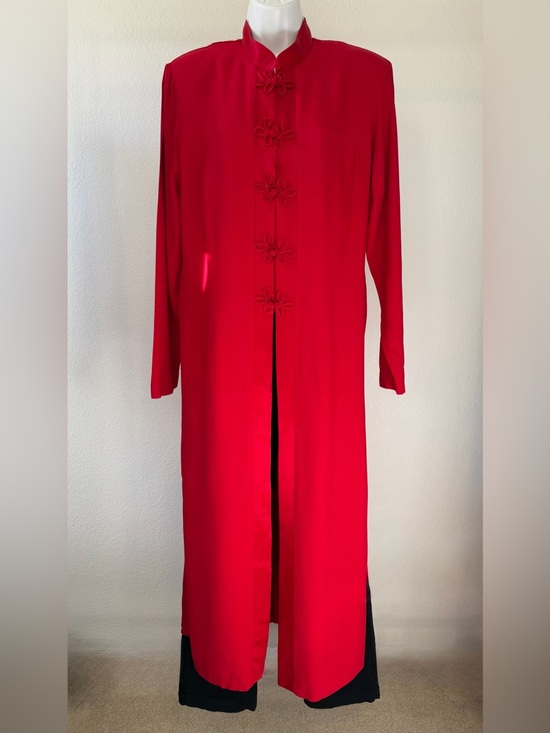 Jackets & Blazers - Vintage 90s R&M Richard’s Mandarin Collar Red Kimono Duster Size L